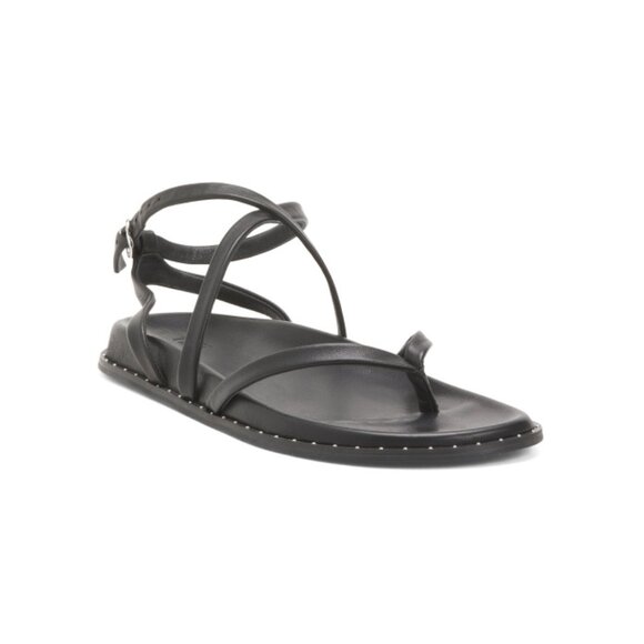 PAIGE Black Leather Zana Flat Sandals
